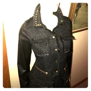 Studded Gold Blazer with faux Leather